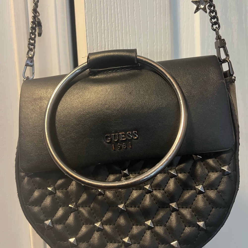 GUESS Black Quilted Crossbody with Ring Handle
